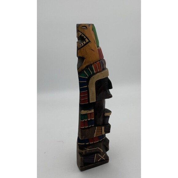 Vintage Hand painted Aztec Wooden Totem Pole - Picture 4 of 8